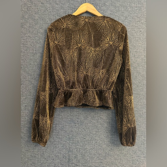 Show Me Your MuMu Metallic Brown V-Neck Blouse Anthropologie - Picture 6 of 7